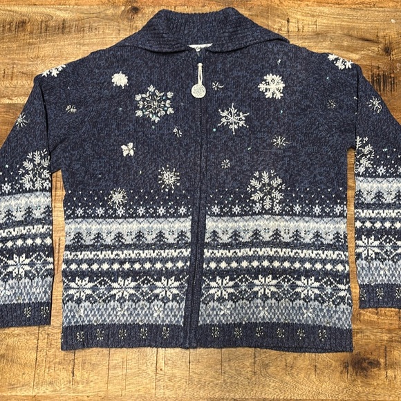 Vintage HEIRLOOM COLLECTIBLES Sweater L Snow 2004, Pearls, Metallic, Zip, (3) - Picture 1 of 6